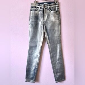 Good American $179 Good Legs Indigo Silver Metallic Coated Sculpting Jeans 4/27